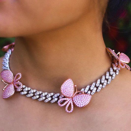 Pink Butterfly Choker Necklace