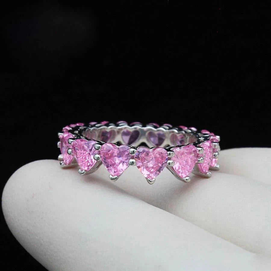 Romantic Shiny White & Pink Love Heart Rings