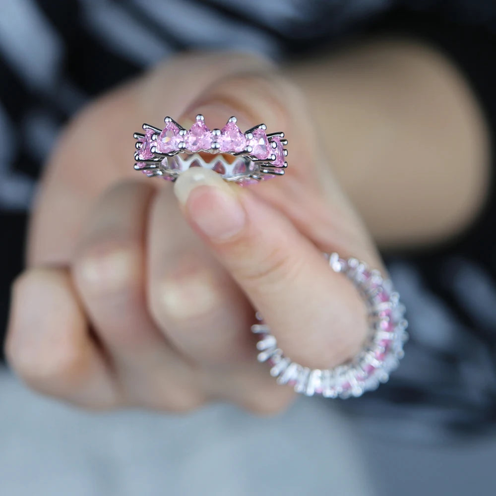 Romantic Shiny White & Pink Love Heart Rings