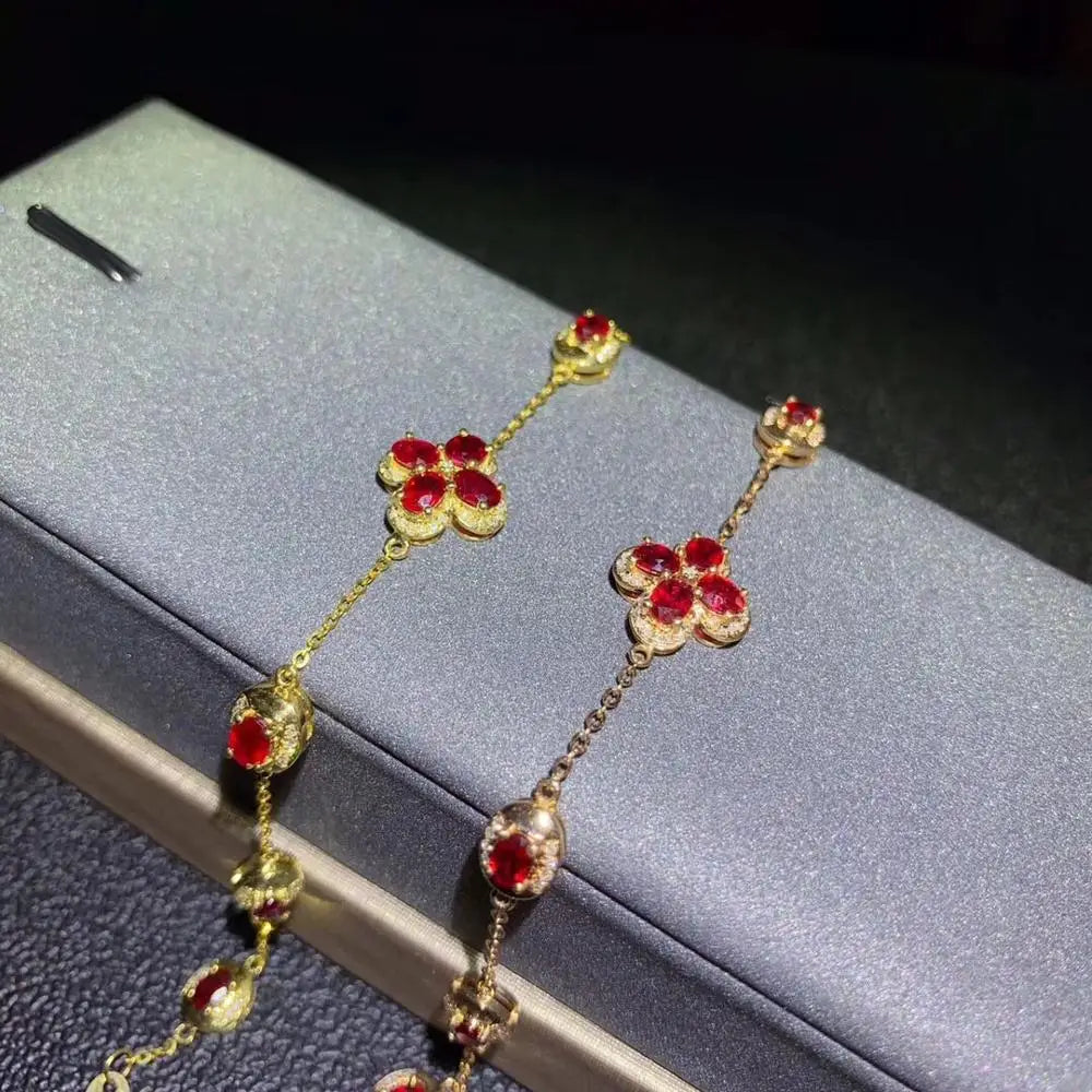 Gold-inlaid Natural Pigeon Blood Ruby Female Bracelet