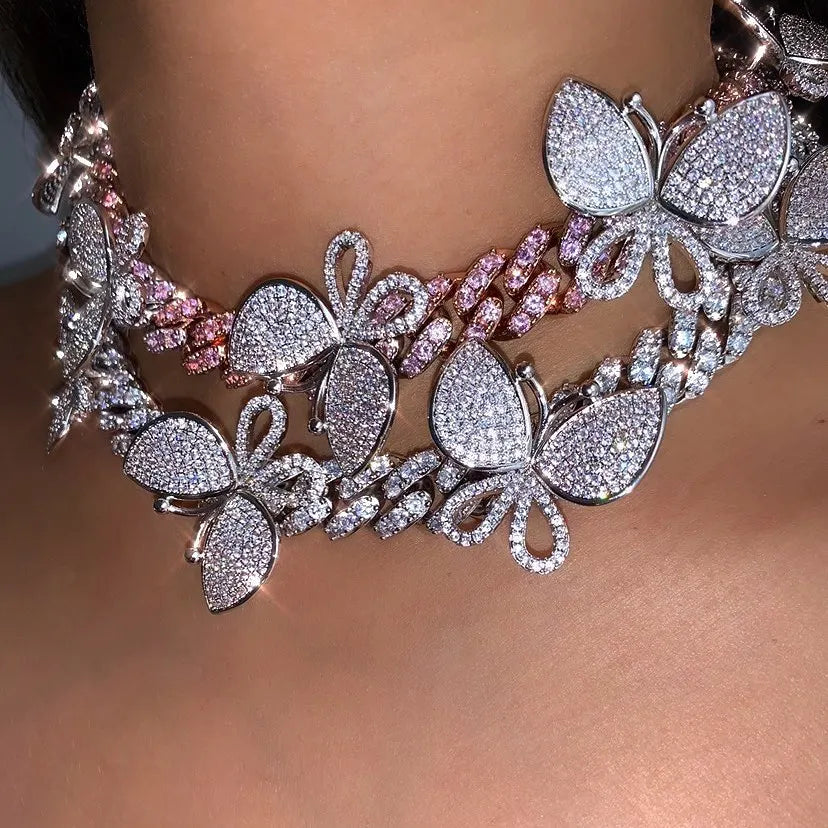 Pink Butterfly Choker Necklace