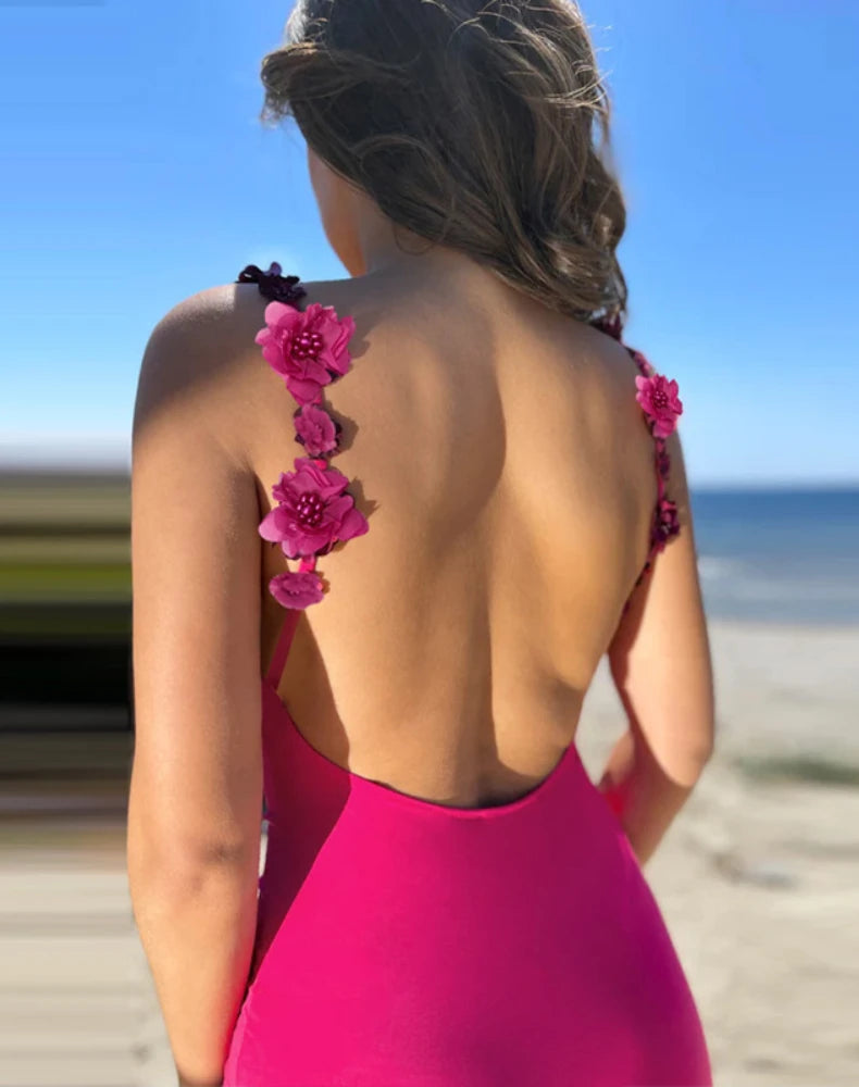 Women Elegant Backless 3D Flower Maxi