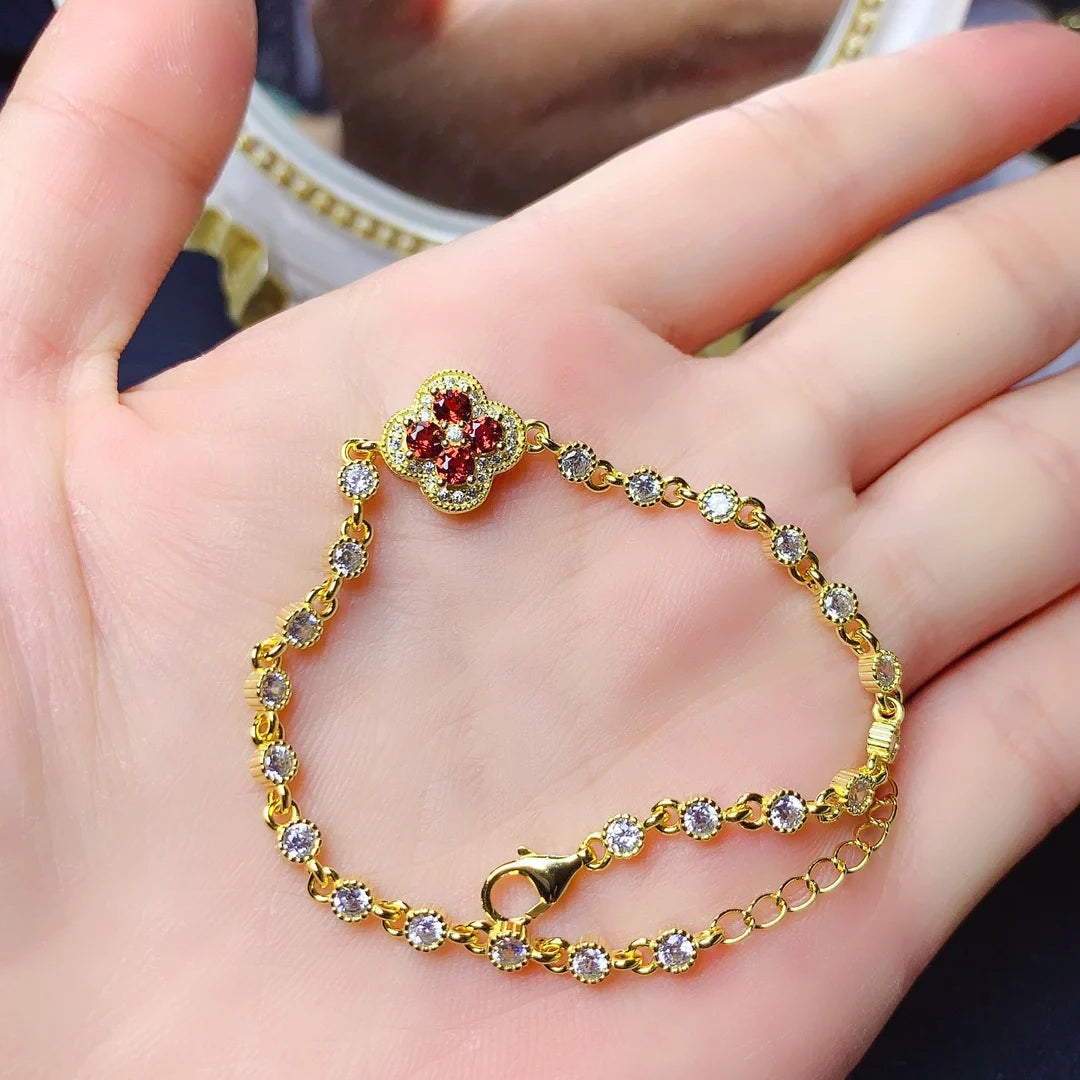 Natural Sapphire/Garnet/Topaz Lucky Grass Bracelet for Women