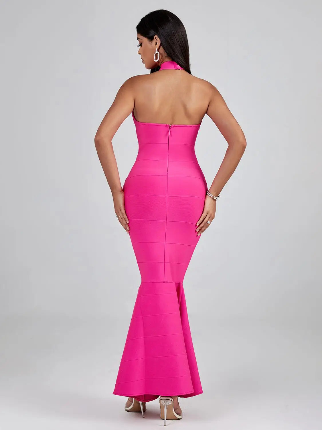 Pink Body-con Elegant Mermaid Long Bandage Dress