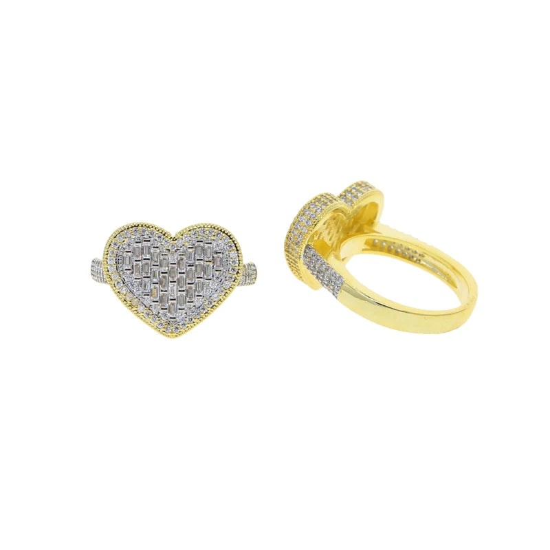 Heart Iced Out Bling Zirconia Fashion Ring