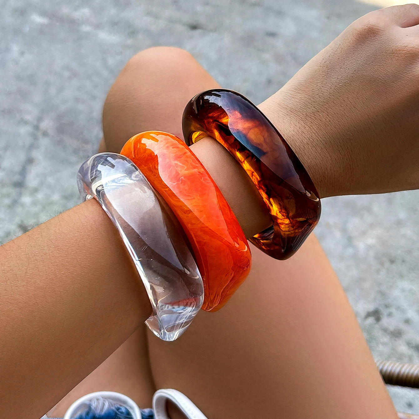 Vintage Colorful Irregular Acrylic Resin Chunky Bangles for Women