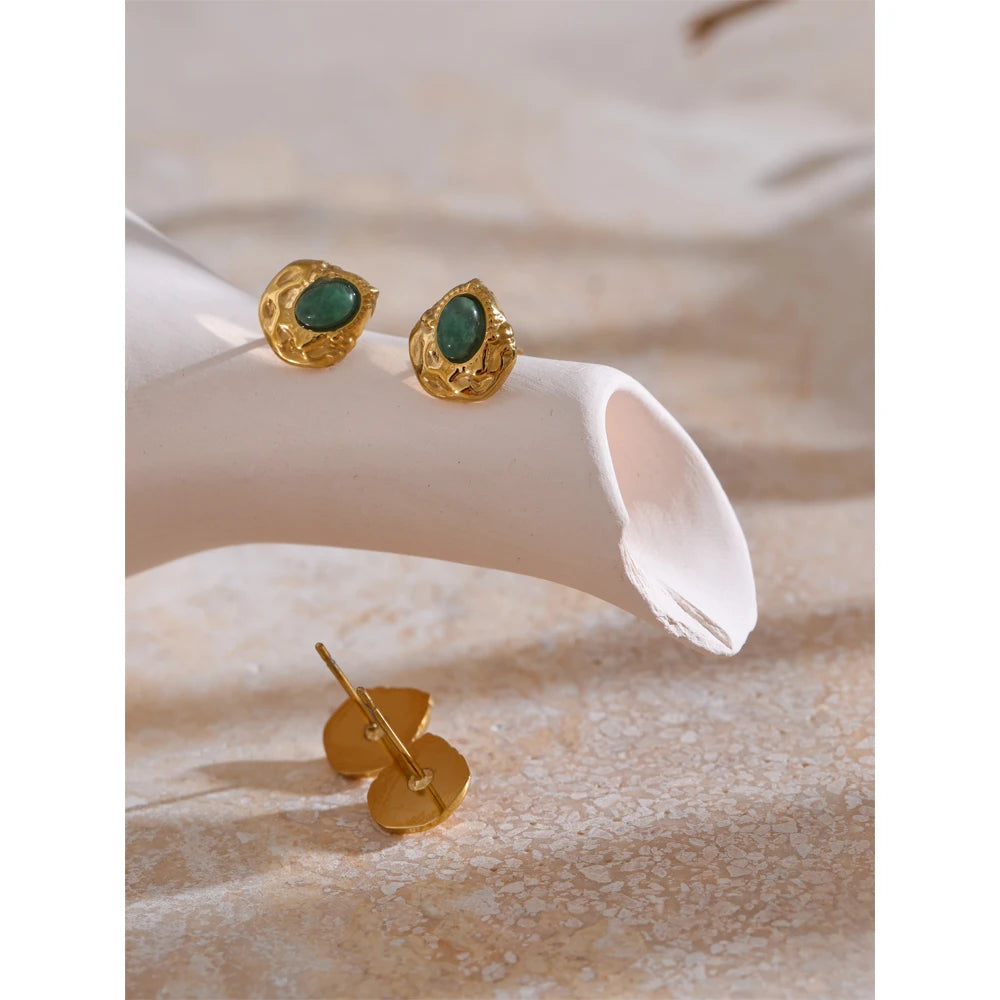 Natural Stone Smaller Golden Stud Earrings 2024