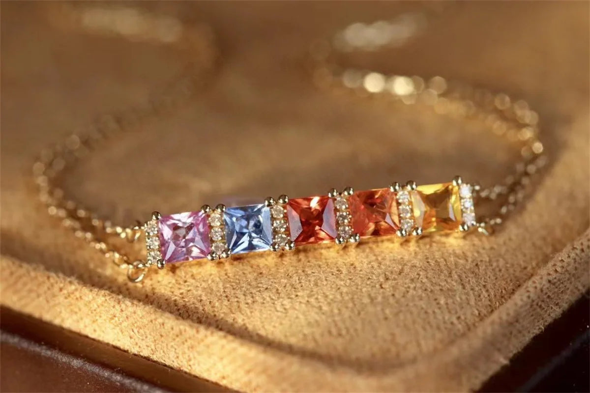 18K Yellow Gold Sapphire Gemstones Bracelets