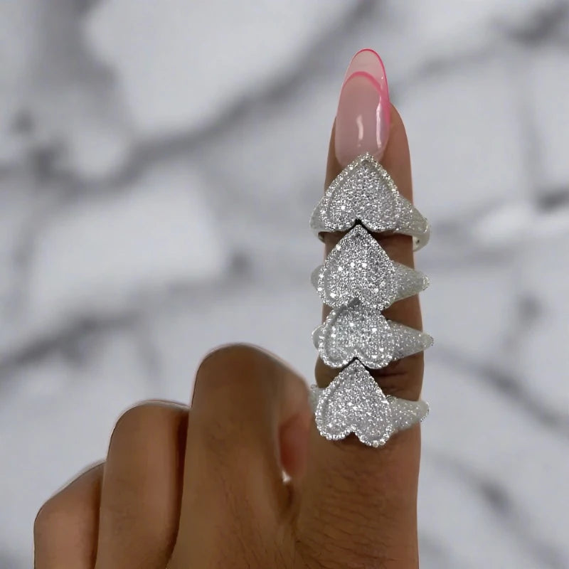 Heart Iced Out Bling Zirconia Fashion Ring