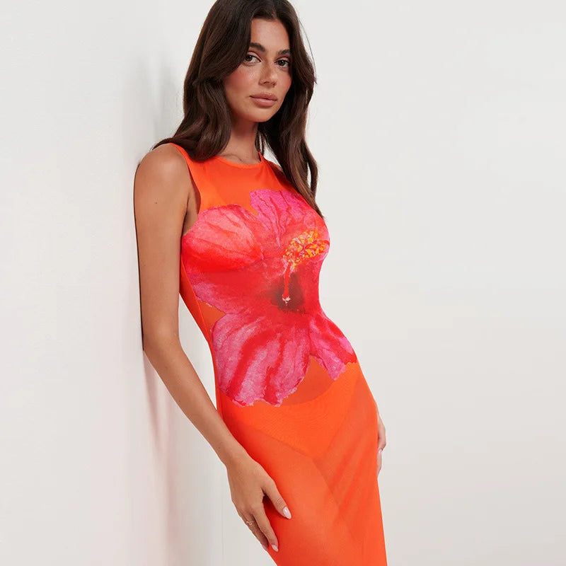 Bright Color Slim Fit Sexy See-through Sesh Elegant Dress