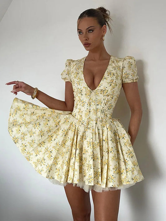 Fashion Flower Print Mini Dress