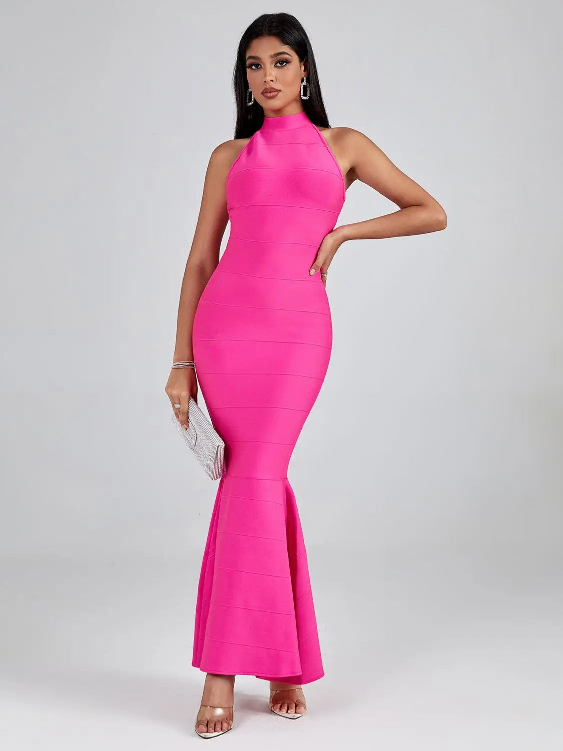 Pink Body-con Elegant Mermaid Long Bandage Dress