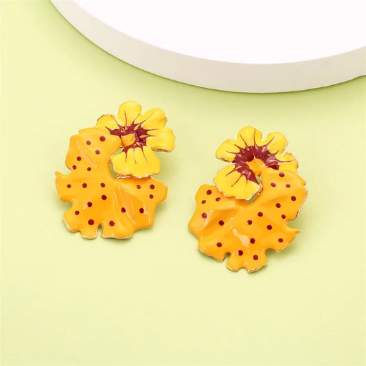 1Pair Sweet Temperament Wave Dot Leaf Flower