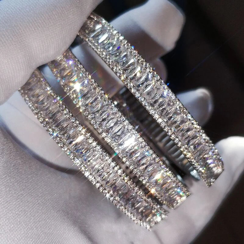 Iced Out Bling Square Cubic Zirconia Bangle Bracelet