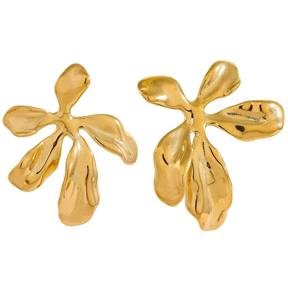 Flower Plant Stud Earrings Waterproof 18K PVD Jewelry