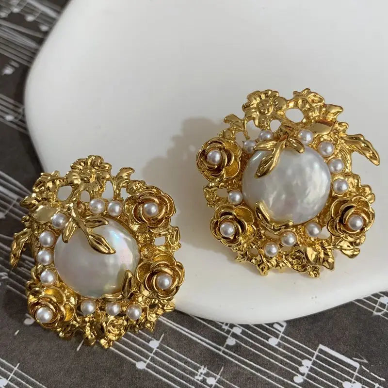 Freshwater Flower Pearl Retro Earrings