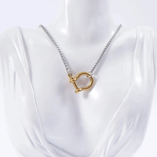 Stainless Steel Horseshoe Box Chain Necklace