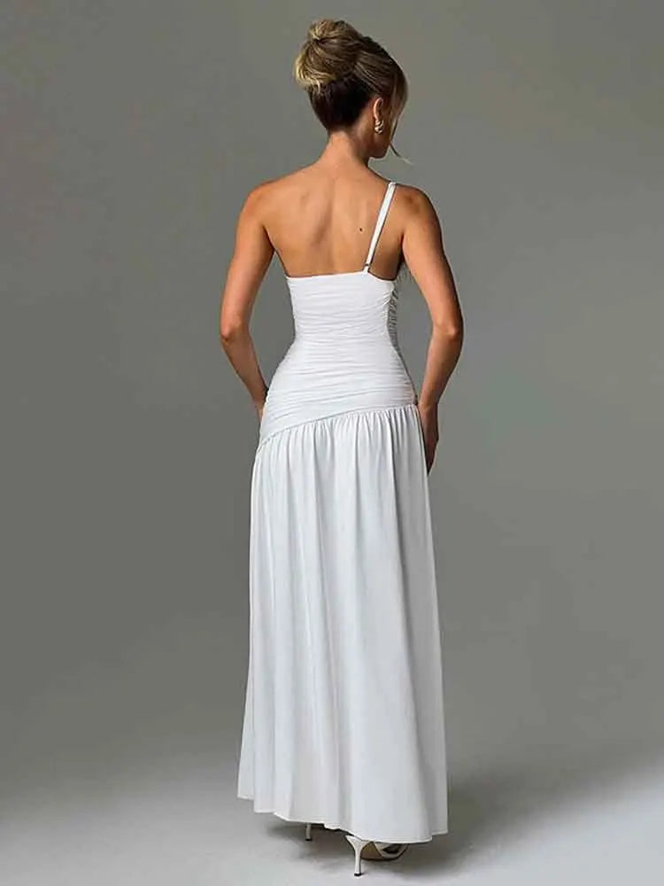 Elegant Sexy White Halter Backless Pleated Evening Dress