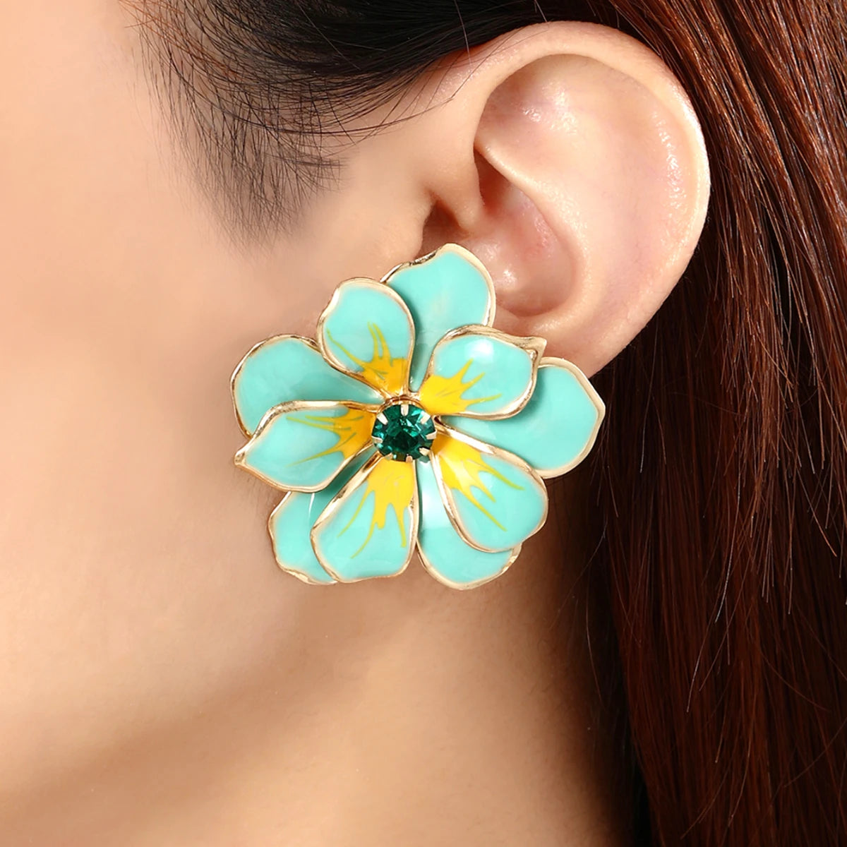 Double Layers Enamel Five-petal Flowers Stud Earrings