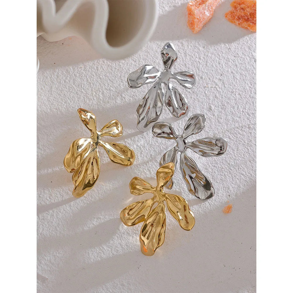 Flower Plant Stud Earrings Waterproof 18K PVD Jewelry