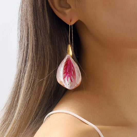 Pink Painted Large Flower Earrings.