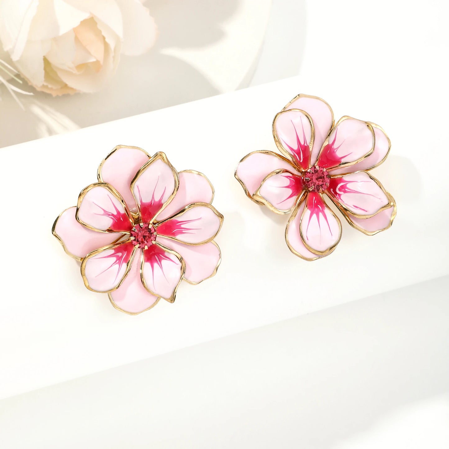 Double Layers Enamel Five-petal Flowers Stud Earrings