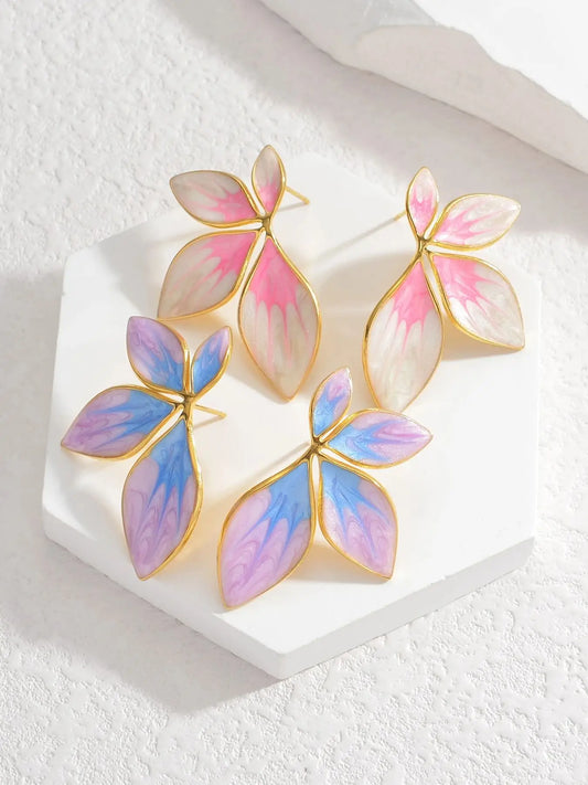 Creative 2024 New Oil Drip Leaf Stud Earrings