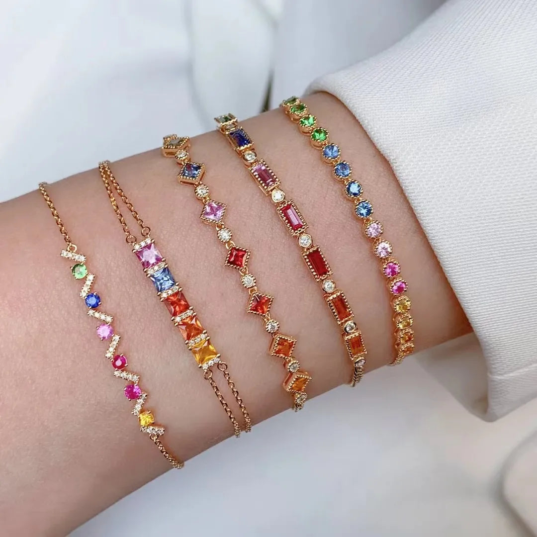 18K Yellow Gold Sapphire Gemstones Bracelets