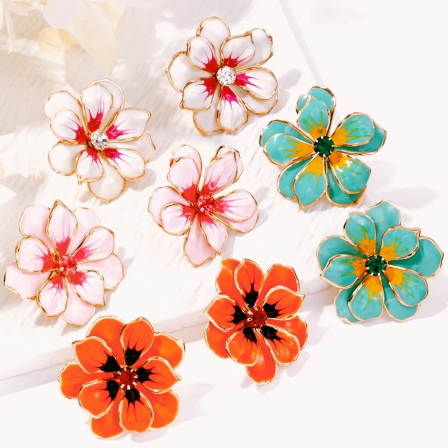 Double Layers Enamel Five-petal Flowers Stud Earrings