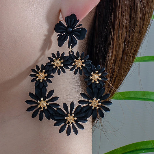 New Fashion Multi Oil Dripping sunflower Exaggerated Earrings