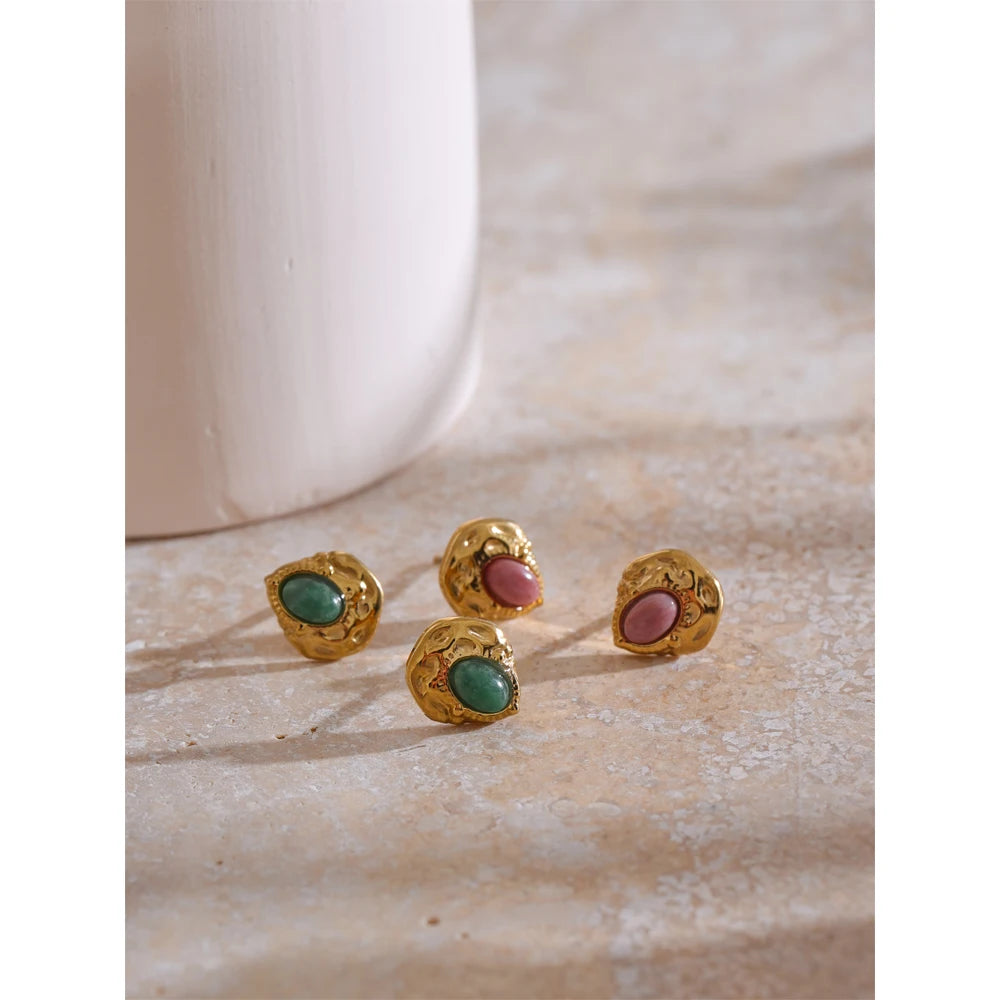 Natural Stone Smaller Golden Stud Earrings 2024