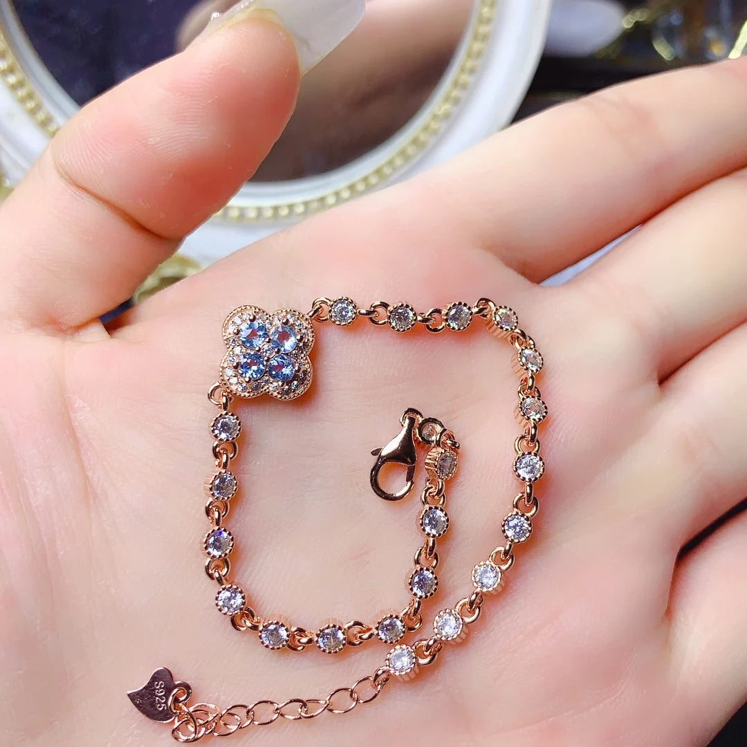 Natural Sapphire/Garnet/Topaz Lucky Grass Bracelet for Women