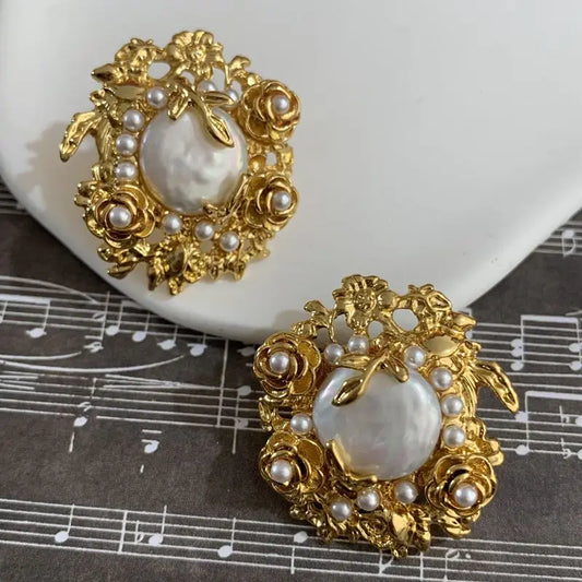 Freshwater Flower Pearl Retro Earrings