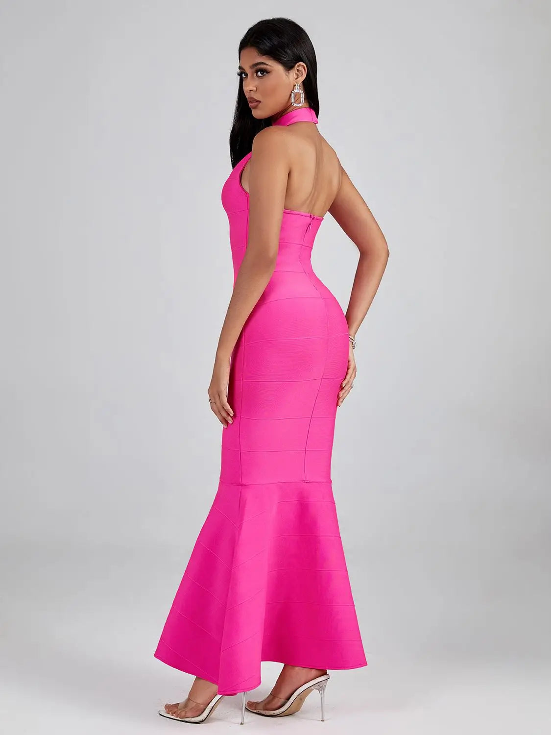 Pink Body-con Elegant Mermaid Long Bandage Dress