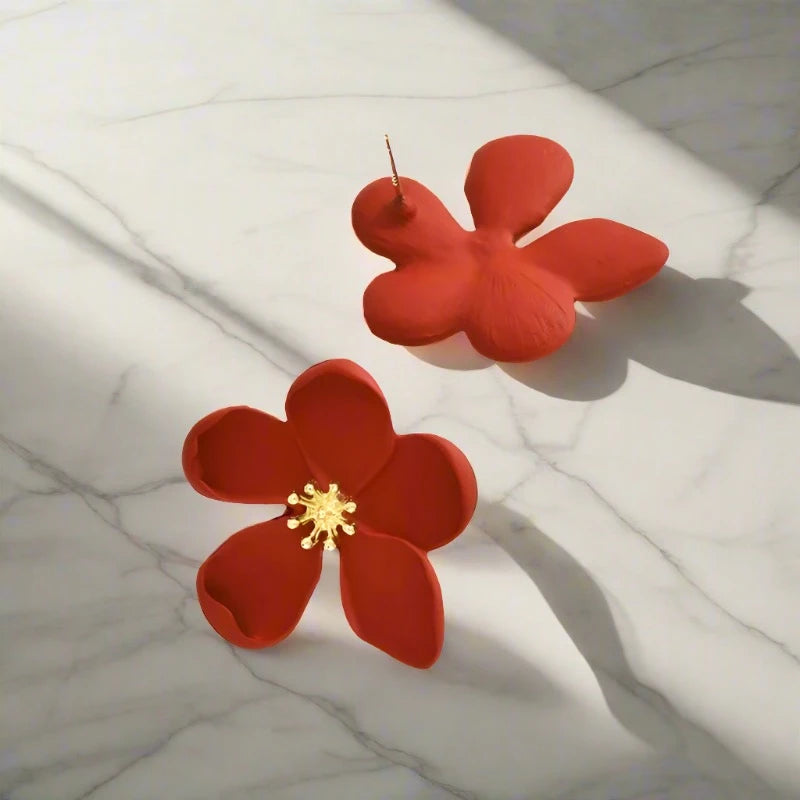 Stud Set Holiday Red Flower Earrings