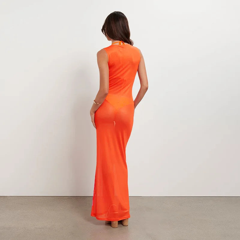 Bright Color Slim Fit Sexy See-through Sesh Elegant Dress