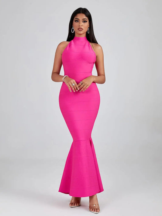 Pink Body-con Elegant Mermaid Long Bandage Dress