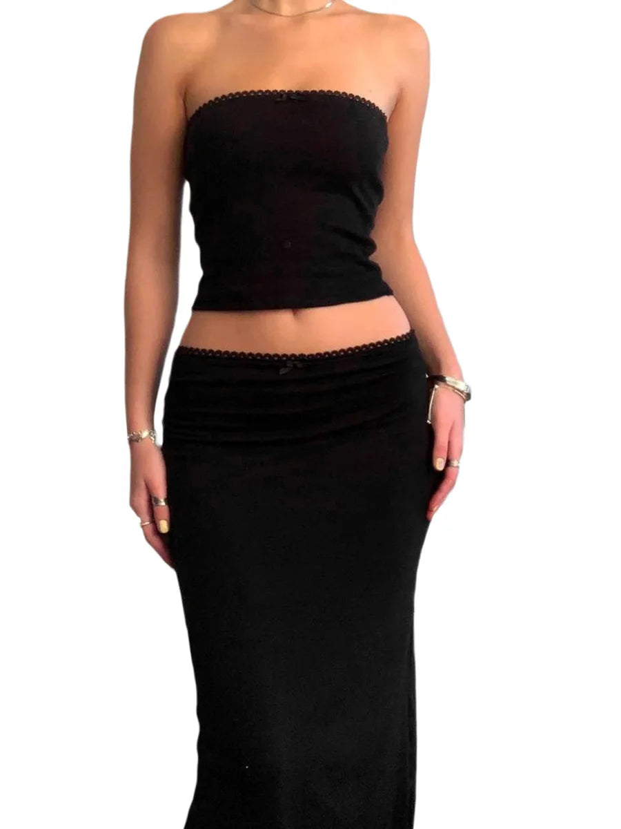 Two Piece Set Crop Top and Low Rise Maxi Skirt