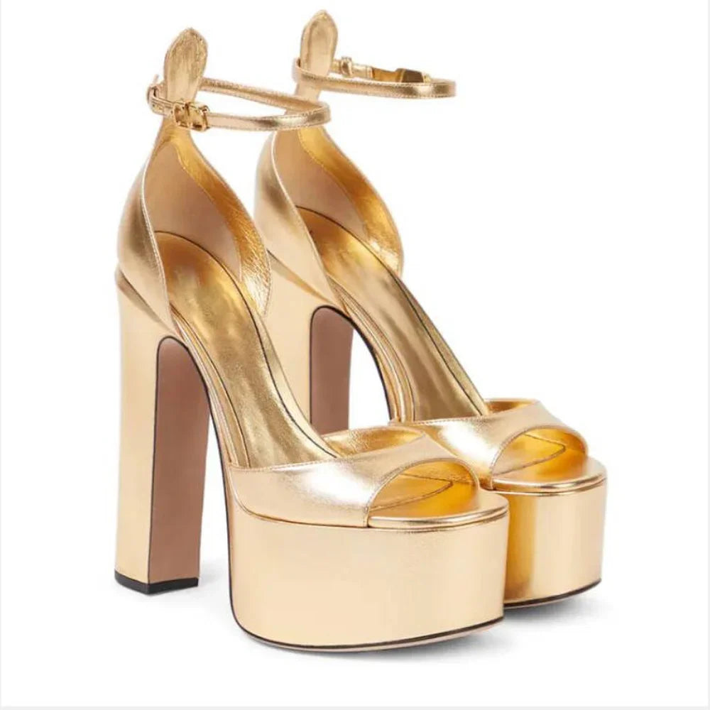 New Sexy Party Women's Pumps Patent Leather Summer Sandals Thick High Heel