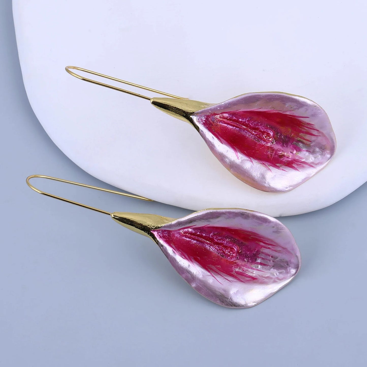 Pink Painted Large Flower Earrings.