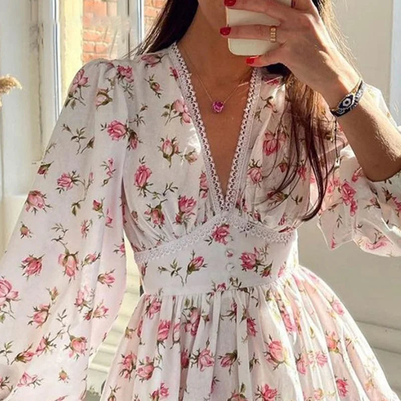 Womens Floral Print Mini Summer Dress