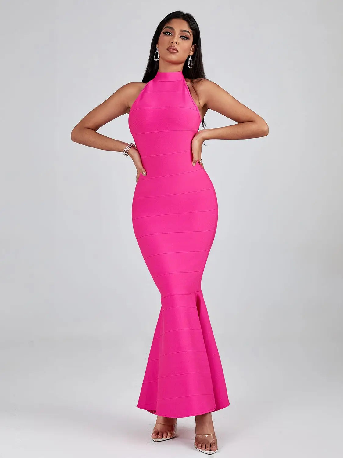 Pink Body-con Elegant Mermaid Long Bandage Dress