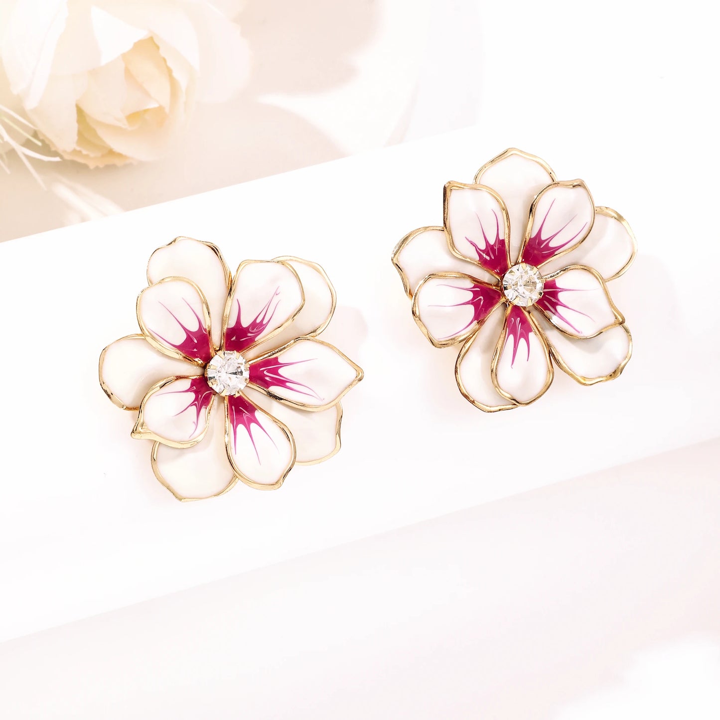 Double Layers Enamel Five-petal Flowers Stud Earrings