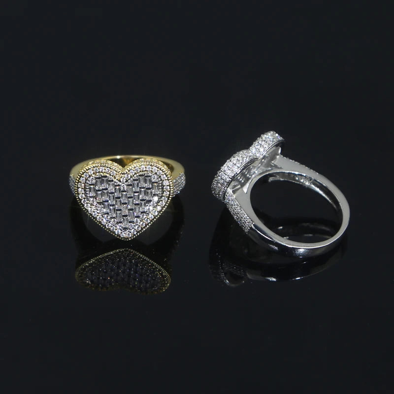 Heart Iced Out Bling Zirconia Fashion Ring