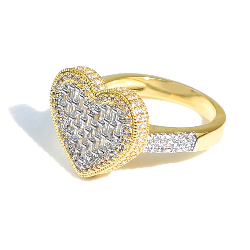 Heart Iced Out Bling Zirconia Fashion Ring