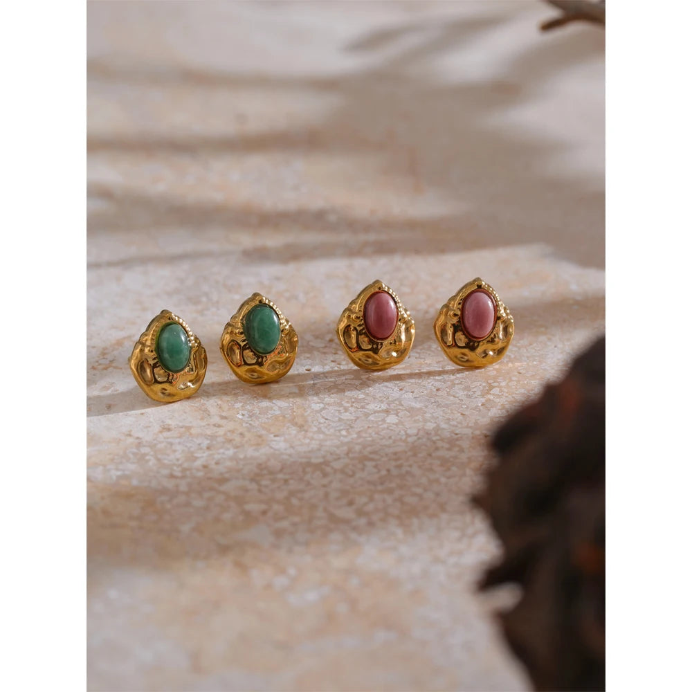 Natural Stone Smaller Golden Stud Earrings 2024