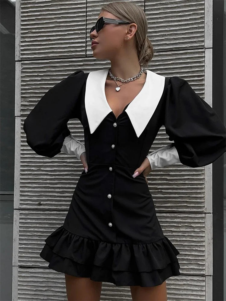 Black Ruffled Patchwork Mini