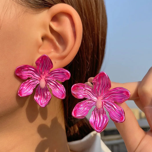 New In European and American Alloy Flower Pink Earrings