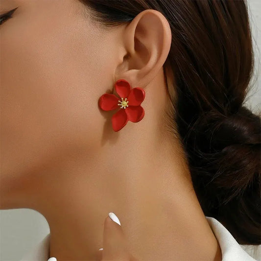 Stud Set Holiday Red Flower Earrings