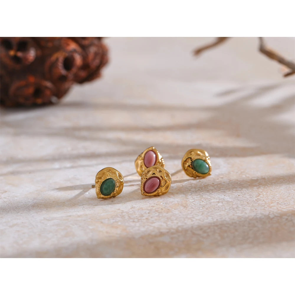 Natural Stone Smaller Golden Stud Earrings 2024